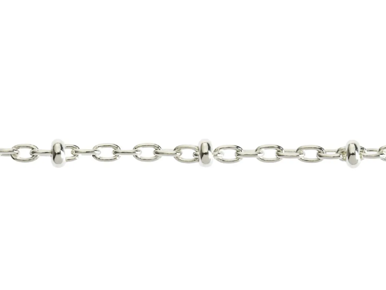 Sterling Silver 2.1mm Oval Trace Chain With Bead Station 16"/40cm Unhallmarked