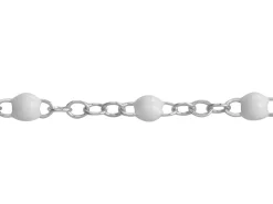 Sterling Silver 1.7mm Oval Trace Chain With White Enamel Bead Station Loose Unhallmarked