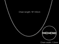 Sterling Silver 1.5mm Prince Of Wales Rope Chain 16
