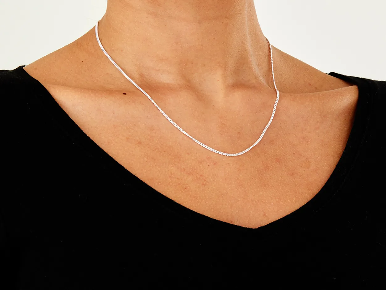 Sterling Silver 1.7mm Round Curb Chain 18"/45cm Unhallmarked 100% Recycled Silver