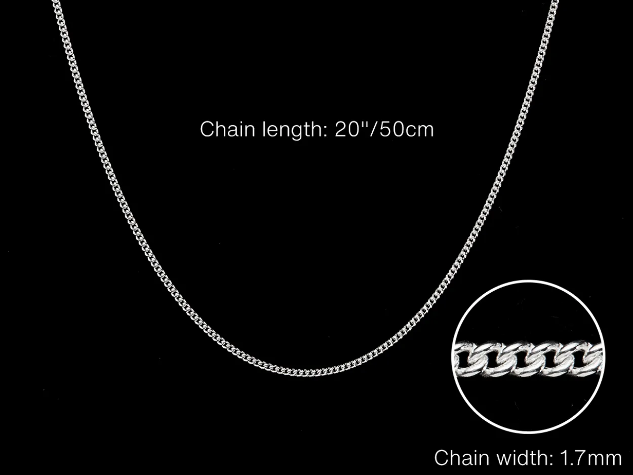 Sterling Silver 1.7mm Round Curb Chain 20"/50cm Unhallmarked 100% Recycled Silver