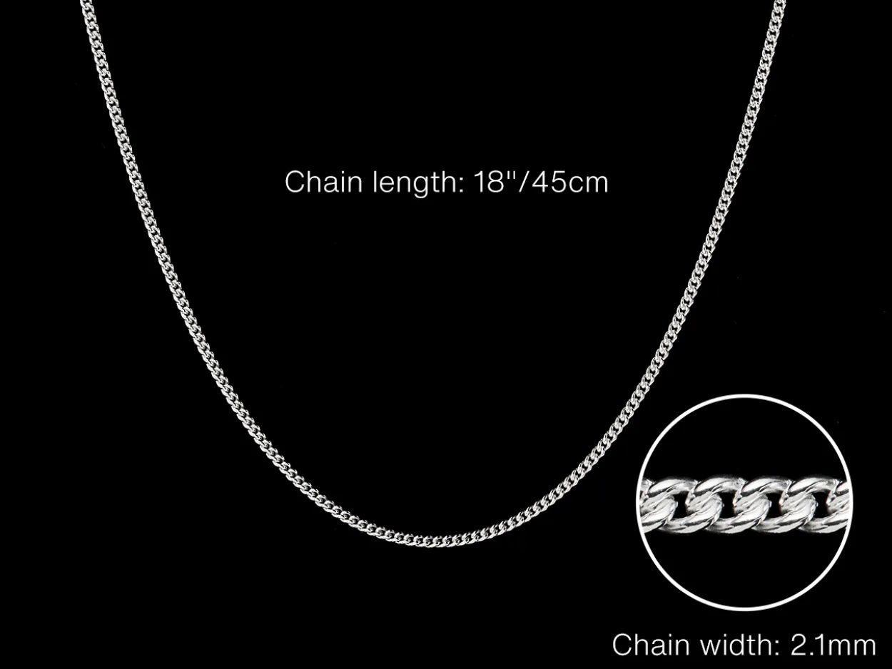 Sterling Silver 2.1mm Round Curb Chain 18"/45cm Unhallmarked