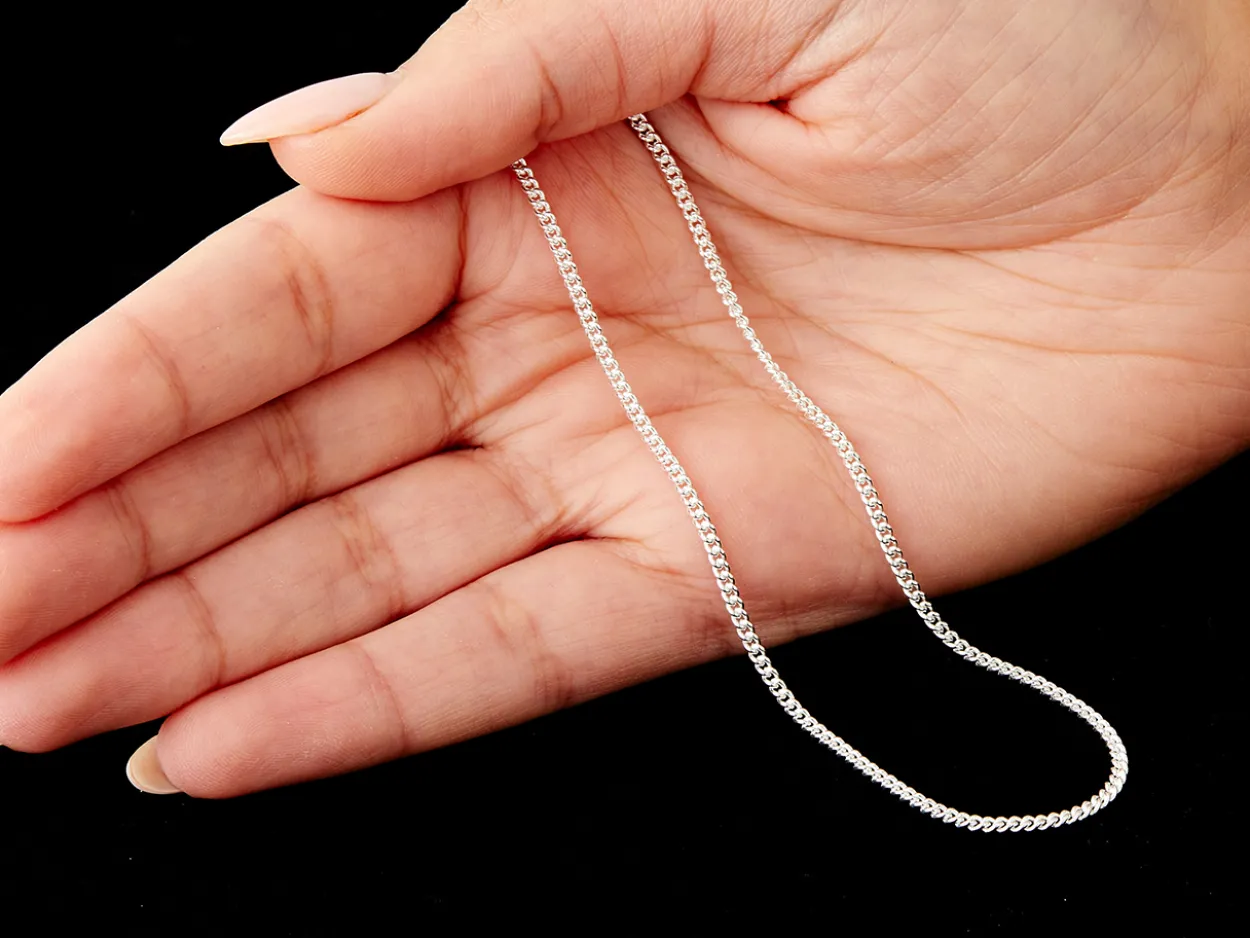 Sterling Silver 2.1mm Round Curb Chain 18"/45cm Unhallmarked