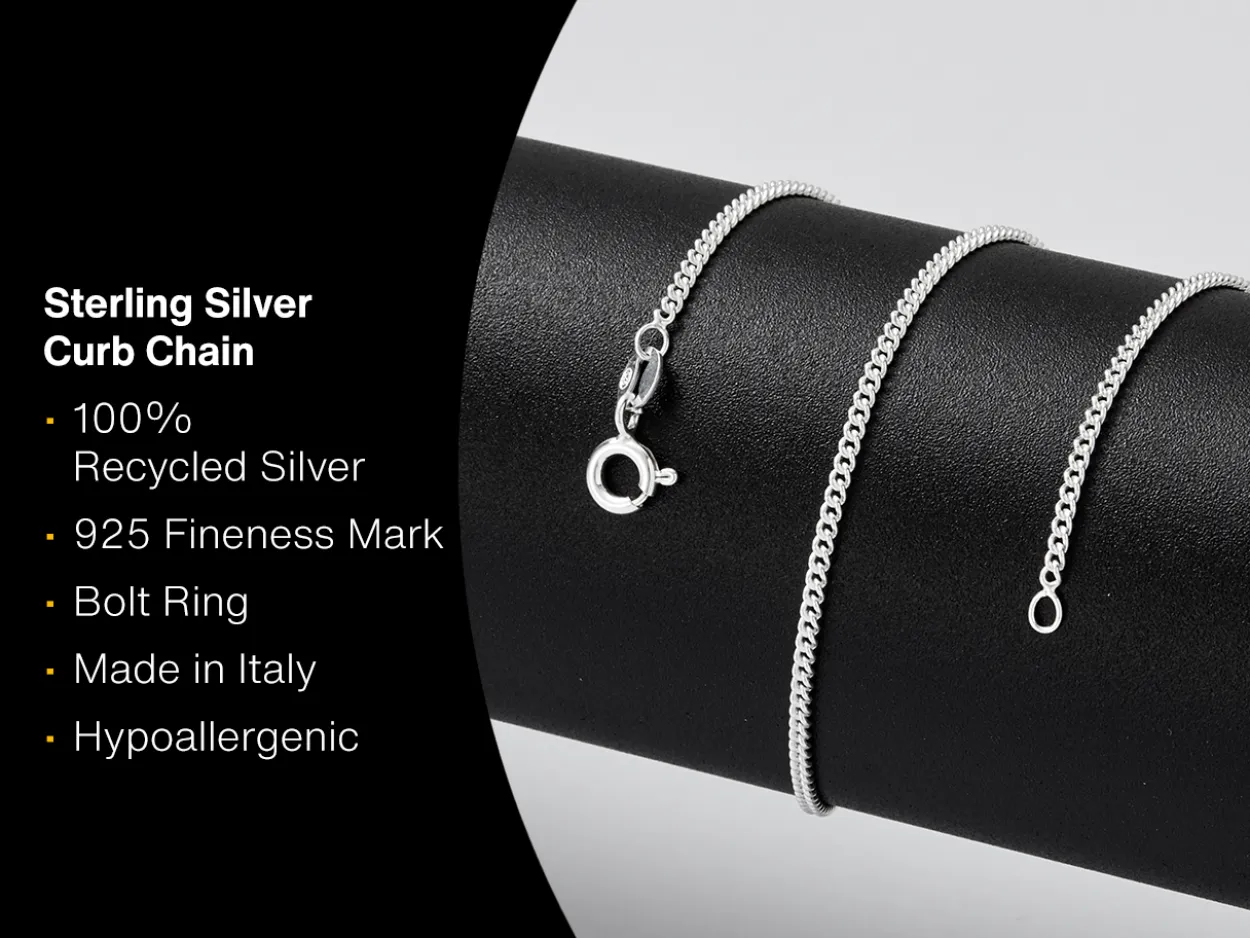 Sterling Silver 1.7mm Round Curb Chain 16"/40cm Unhallmarked 100% Recycled Silver