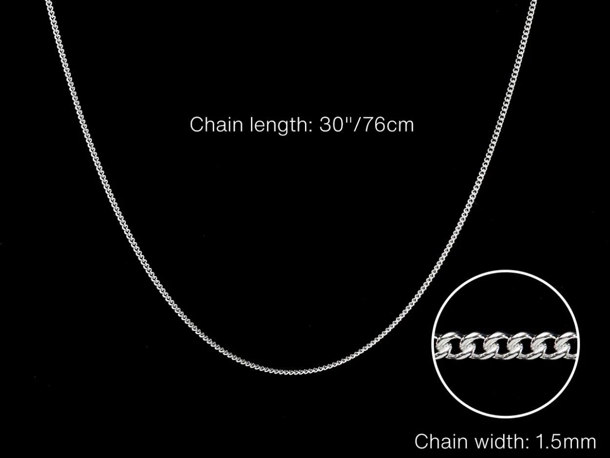 Sterling Silver 1.5mm Round Curb Chain 30"/76cm Unhallmarked 100% Recycled Silver