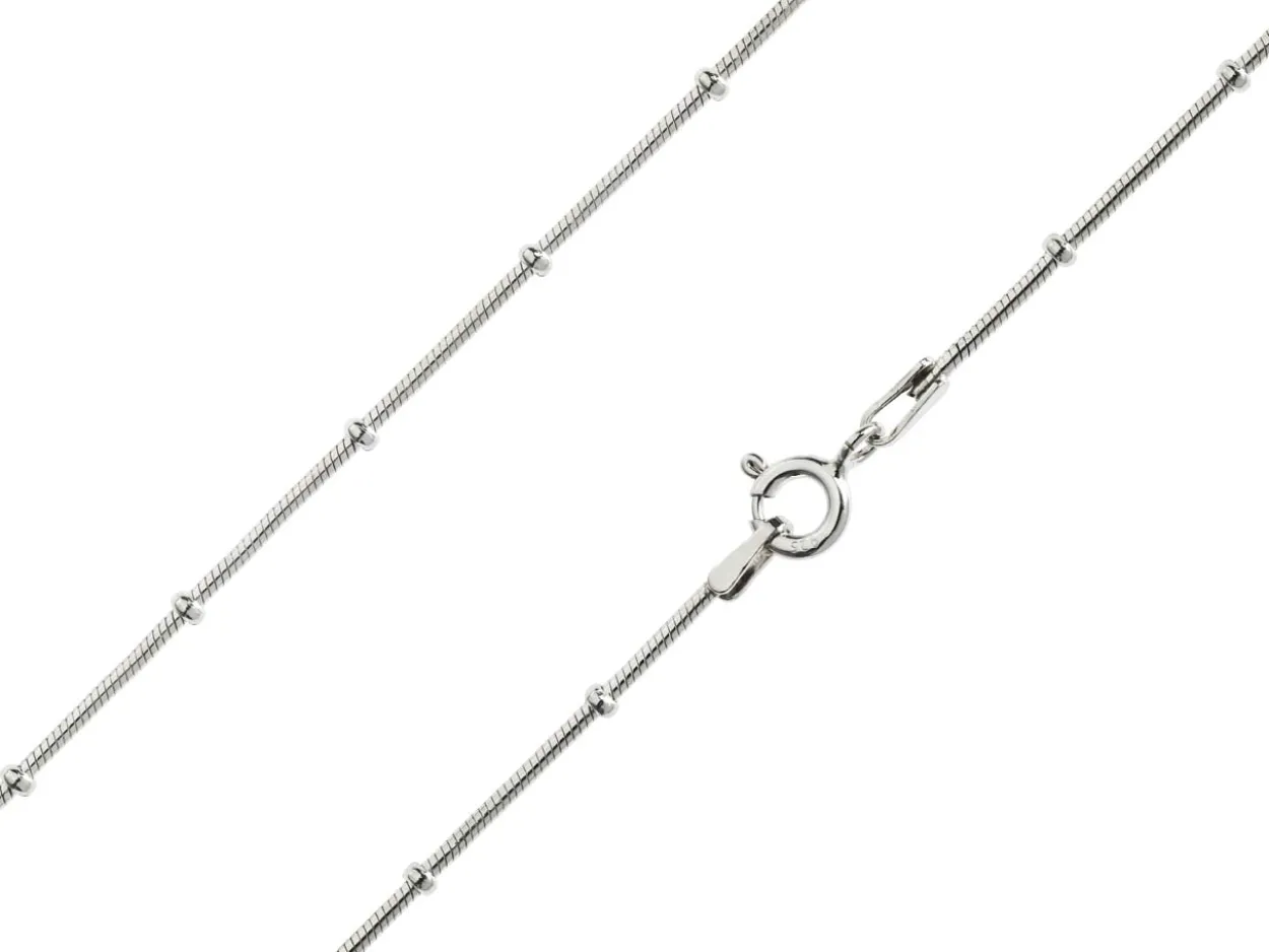 Sterling Silver 1.9mm Round Snake Chain Withwith Bead Station Bracelet 7.5"/19cm Unhallmarked