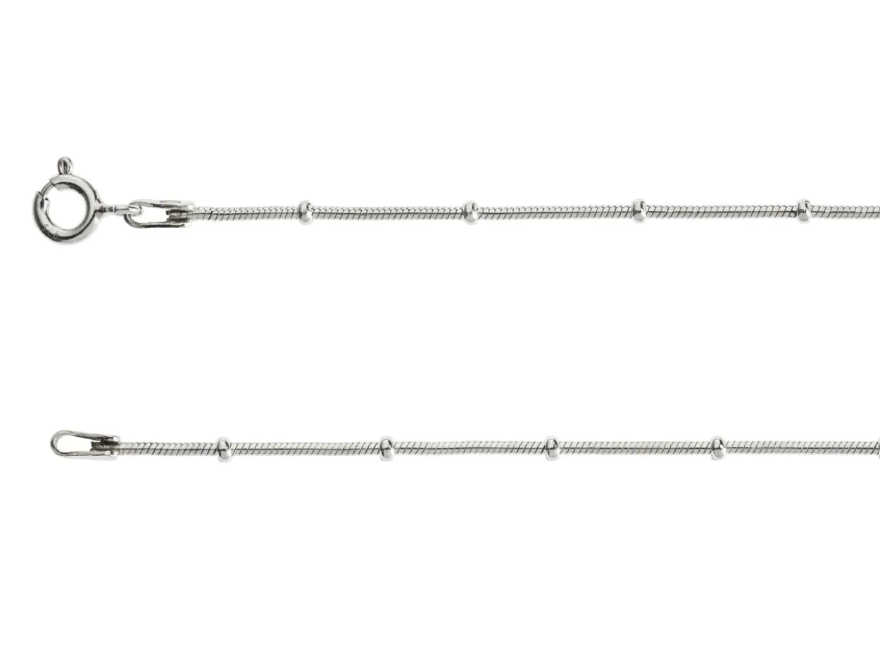 Sterling Silver 1.9mm Round Snake Chain Withwith Bead Station Bracelet 7.5"/19cm Unhallmarked