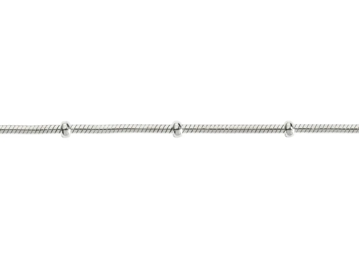 Sterling Silver 1.9mm Round Snake Chain Withwith Bead Station Bracelet 7.5"/19cm Unhallmarked