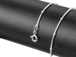 Sterling Silver 1.9mm Round Snake Chain Withwith Bead Station Bracelet 7.5