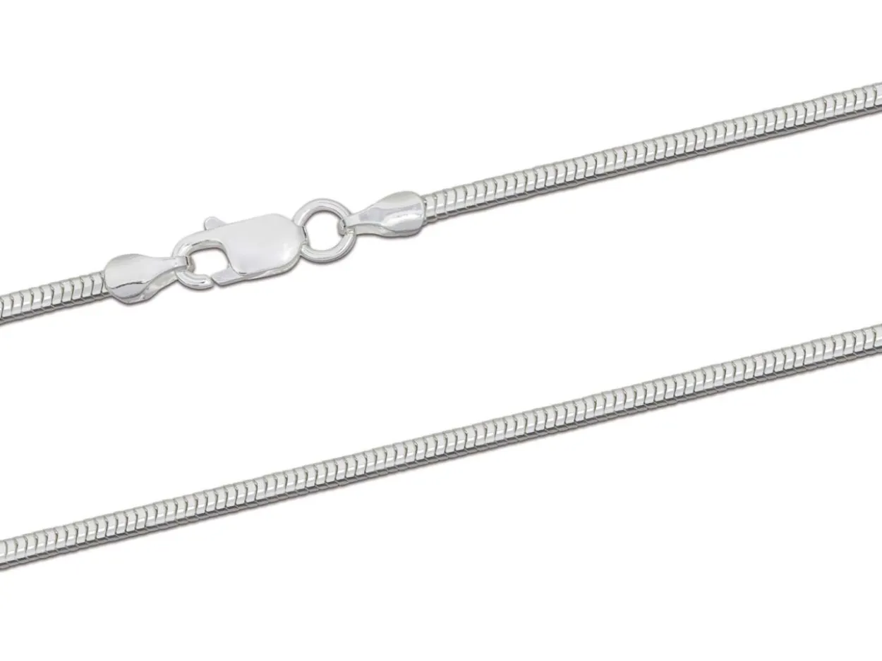 Sterling Silver 1.9mm Round Snake Chain 20"/50cm Hallmarked, 100% Recycled Silver