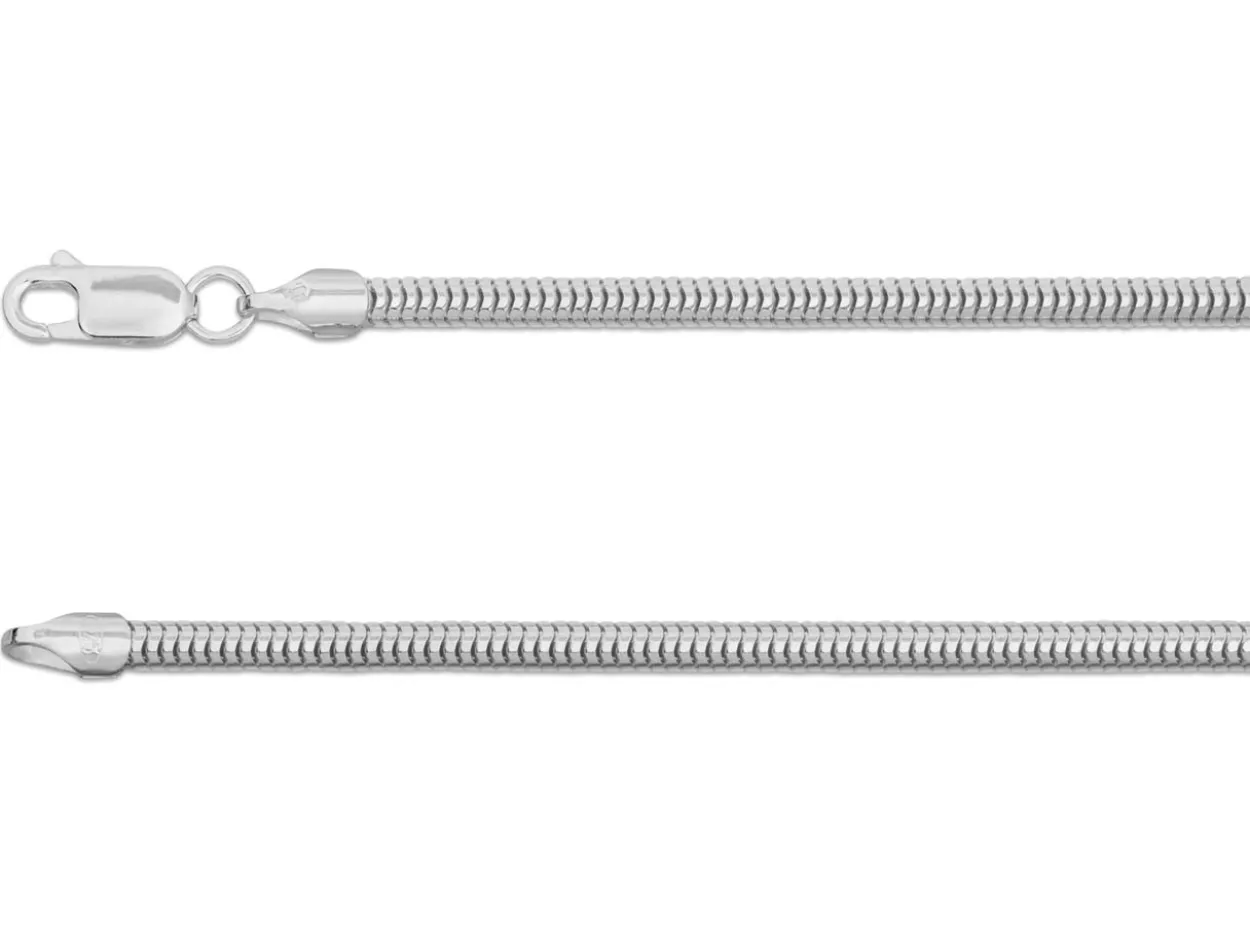 Sterling Silver 3.0mm Round Snake Bracelet 7.5"/18.4cm Unhallmarked 100% Recycled Silver
