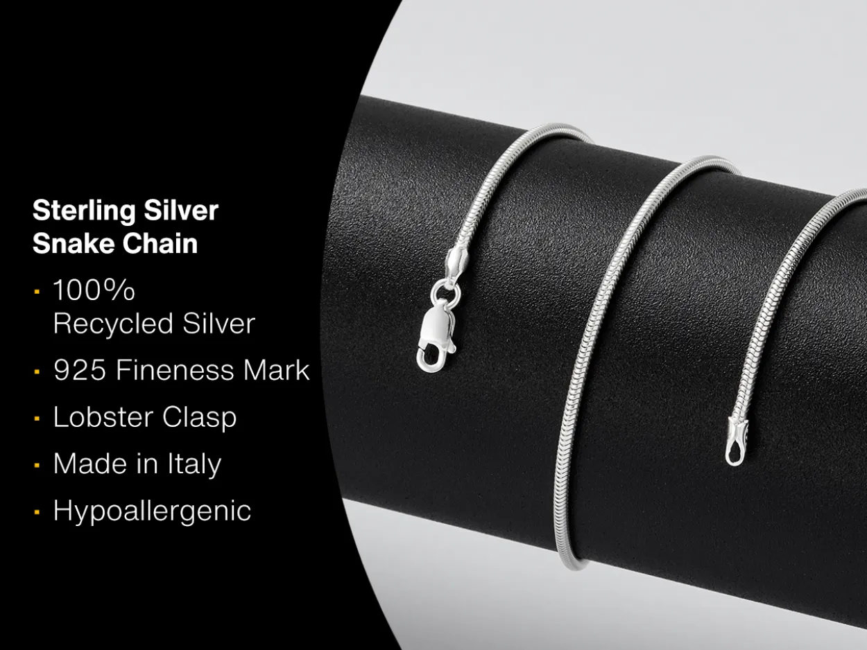Sterling Silver 1.6mm Round Snake Chain 24"/60cm Unhallmarked 100% Recycled Silver