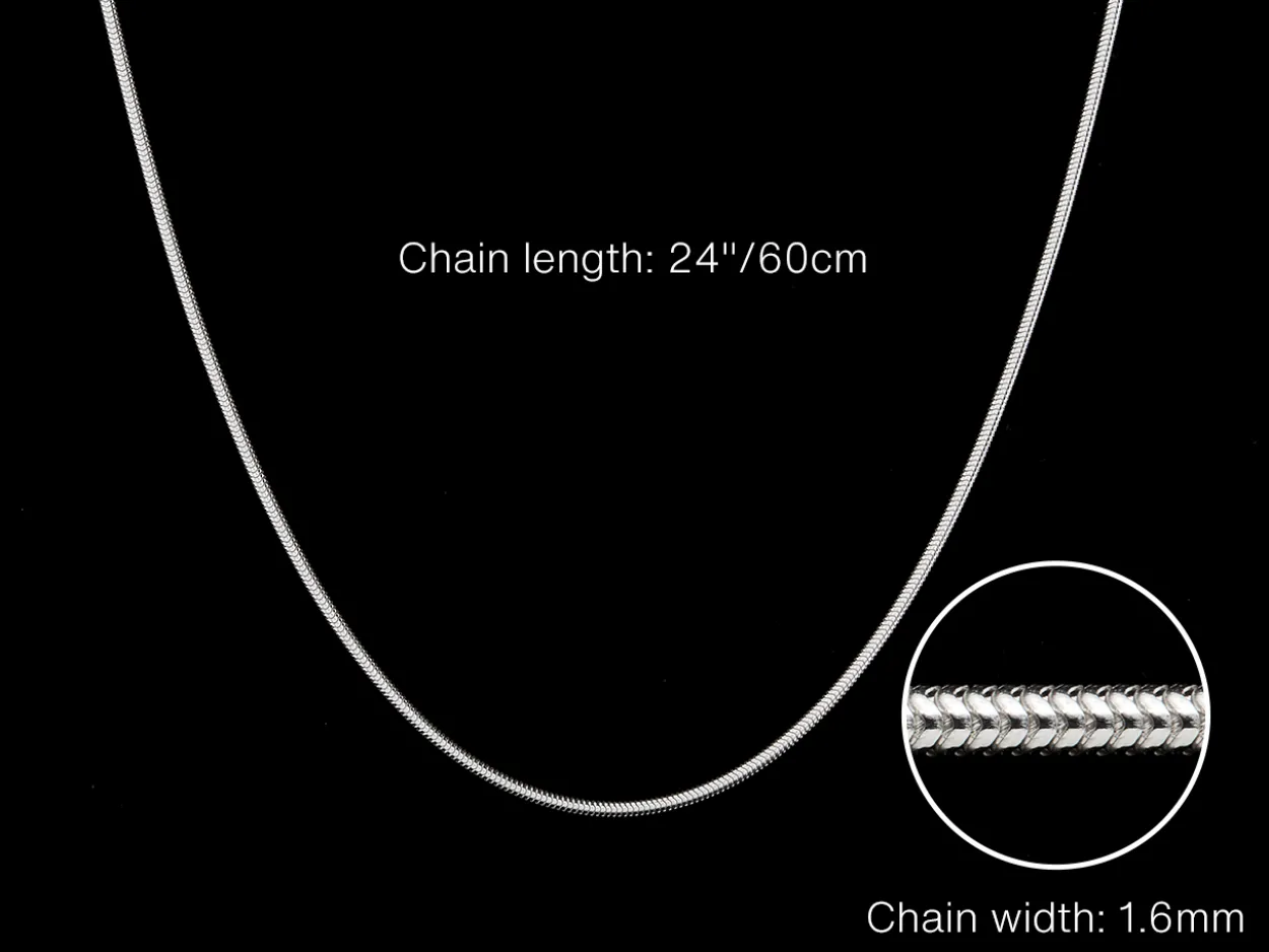 Sterling Silver 1.6mm Round Snake Chain 24"/60cm Unhallmarked 100% Recycled Silver