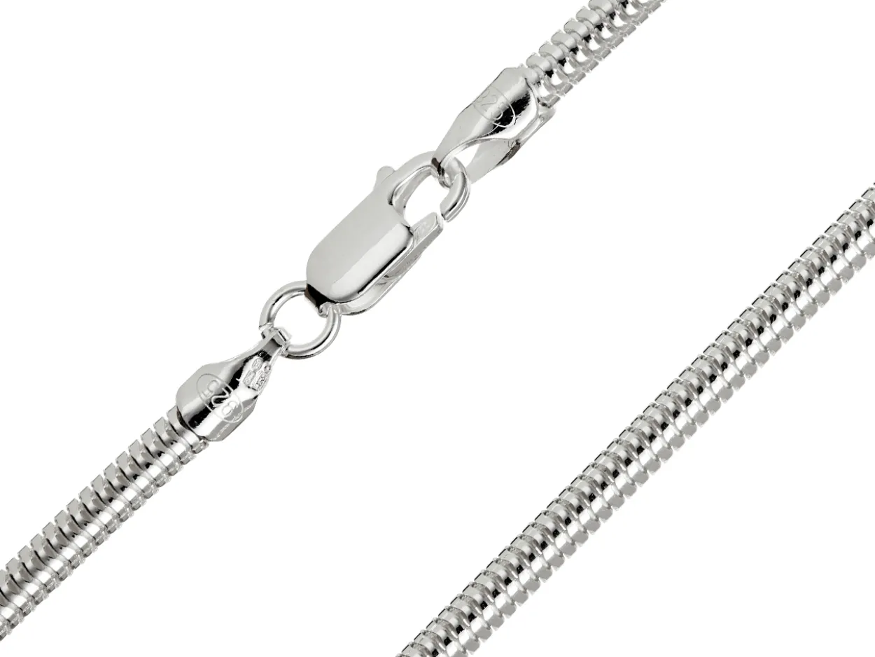 Sterling Silver 3.0mm Round Snake Chain 16"/40cm Hallmarked, 100% Recycled Silver