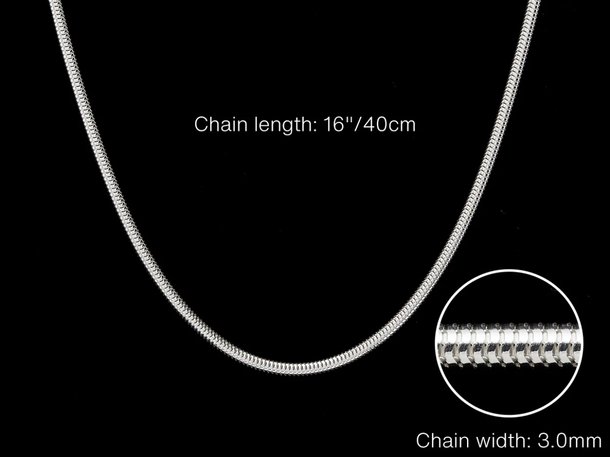 Sterling Silver 3.0mm Round Snake Chain 16"/40cm Hallmarked, 100% Recycled Silver