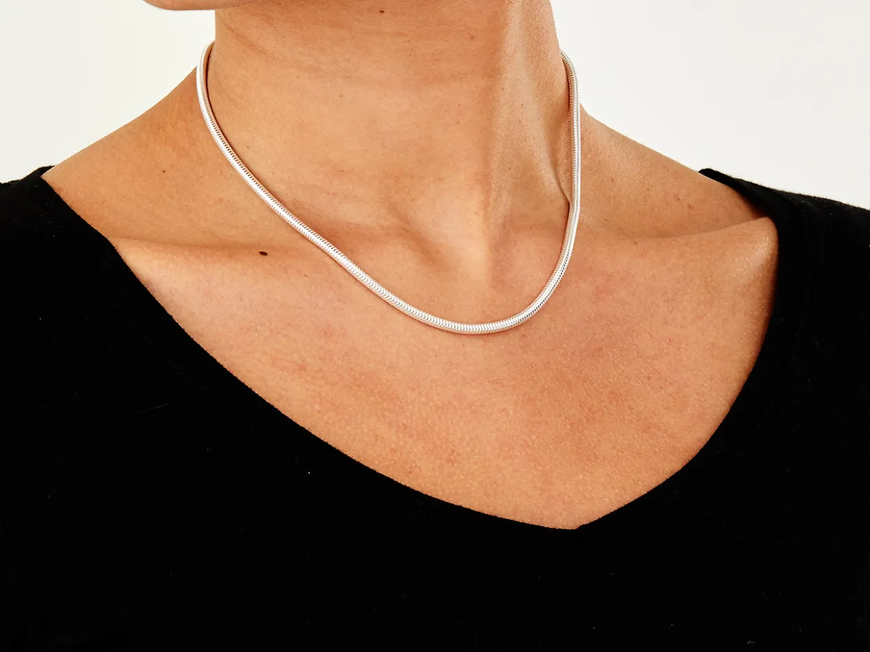 Sterling Silver 3.0mm Round Snake Chain 16"/40cm Hallmarked, 100% Recycled Silver