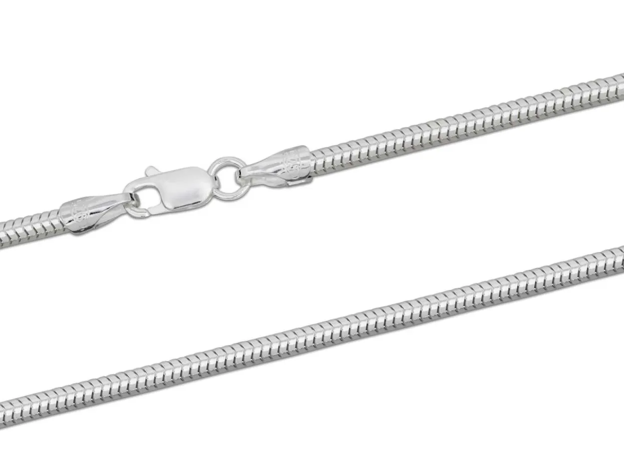 Sterling Silver 2.4mm Round Snake Chain 16"/40cm Hallmarked, 100% Recycled Silver