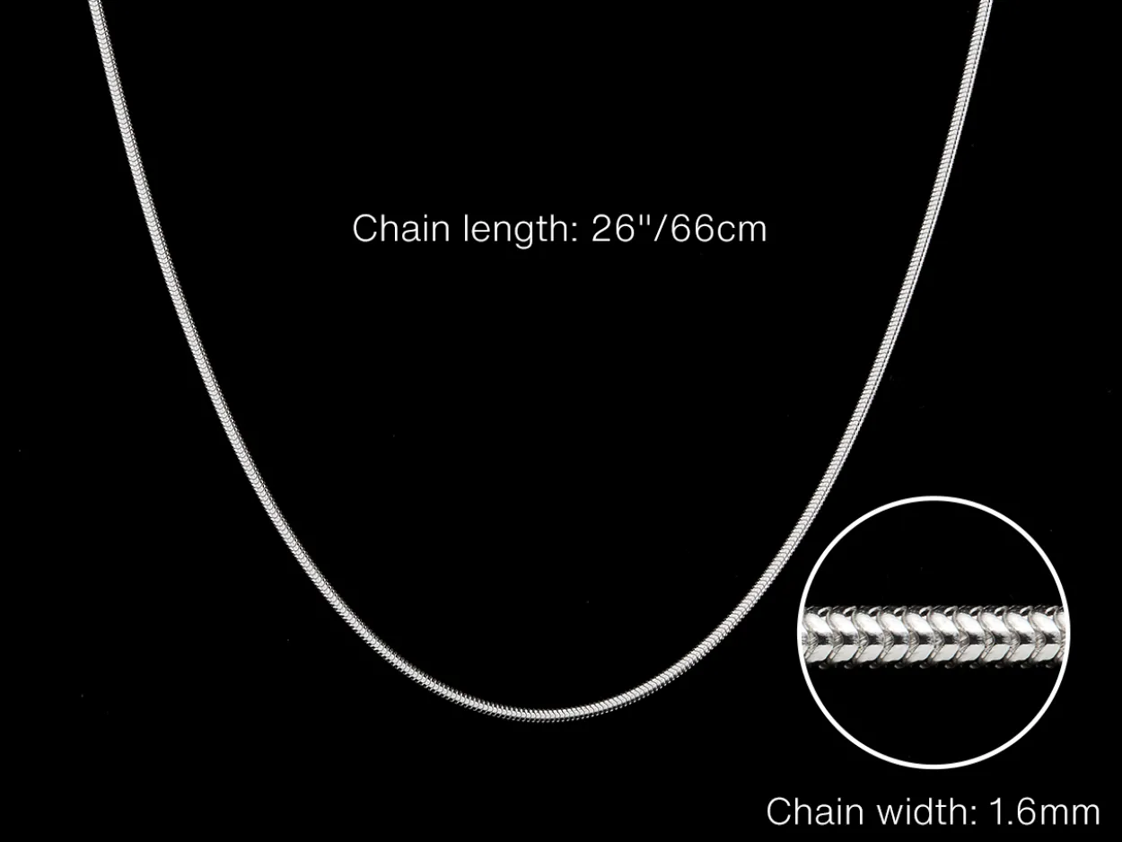 Sterling Silver 1.6mm Round Snake Chain 26"/66cm Unhallmarked 100% Recycled Silver