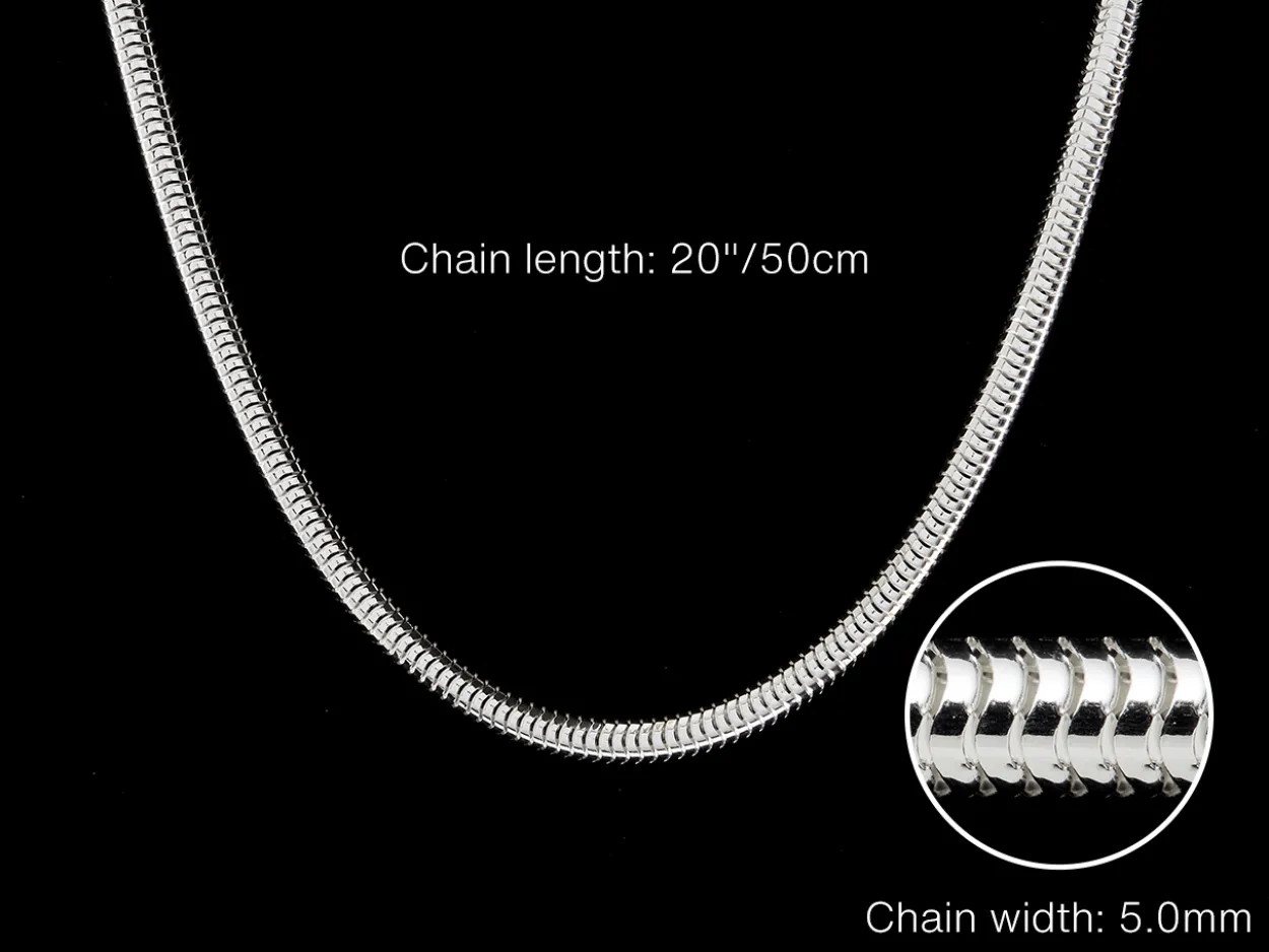 Sterling Silver 5.0mm Round Snake Chain 20"/50cm Hallmarked, 100% Recycled Silver