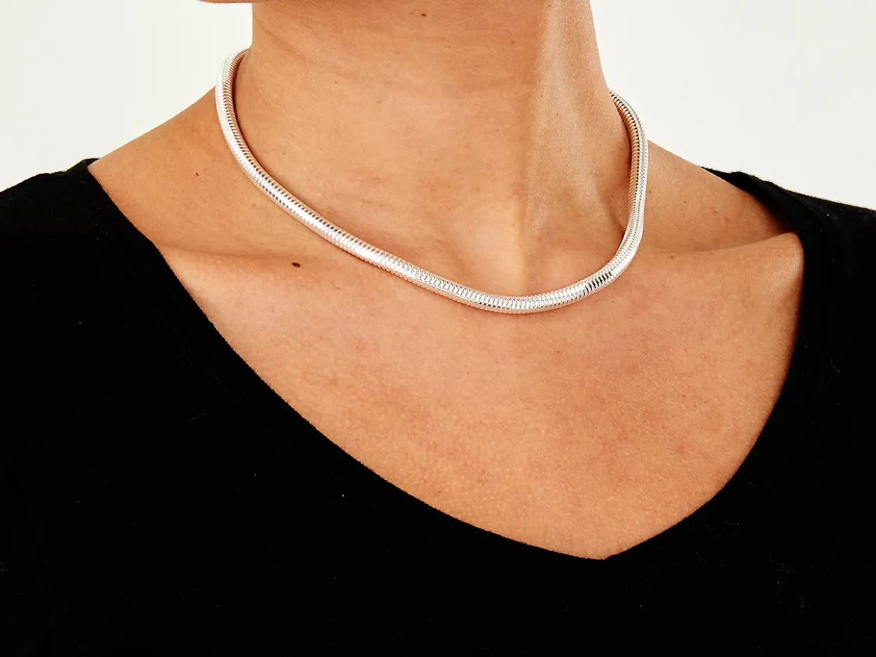 Sterling Silver 5.0mm Round Snake Chain 16"/40cm Hallmarked, 100% Recycled Silver