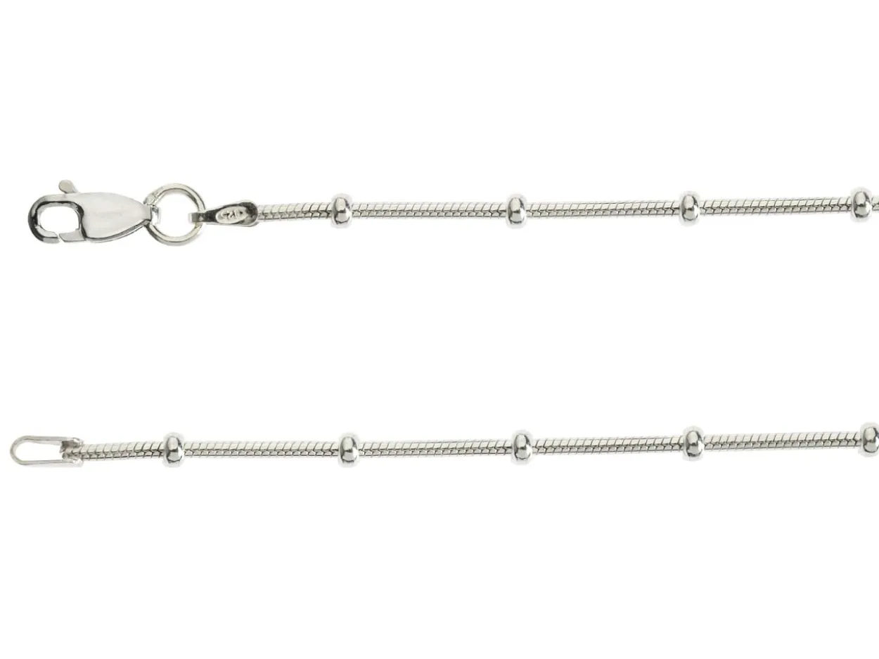 Sterling Silver 2.7mm Round Snake Chain With Bead Station 18"/45cm Hallmarked