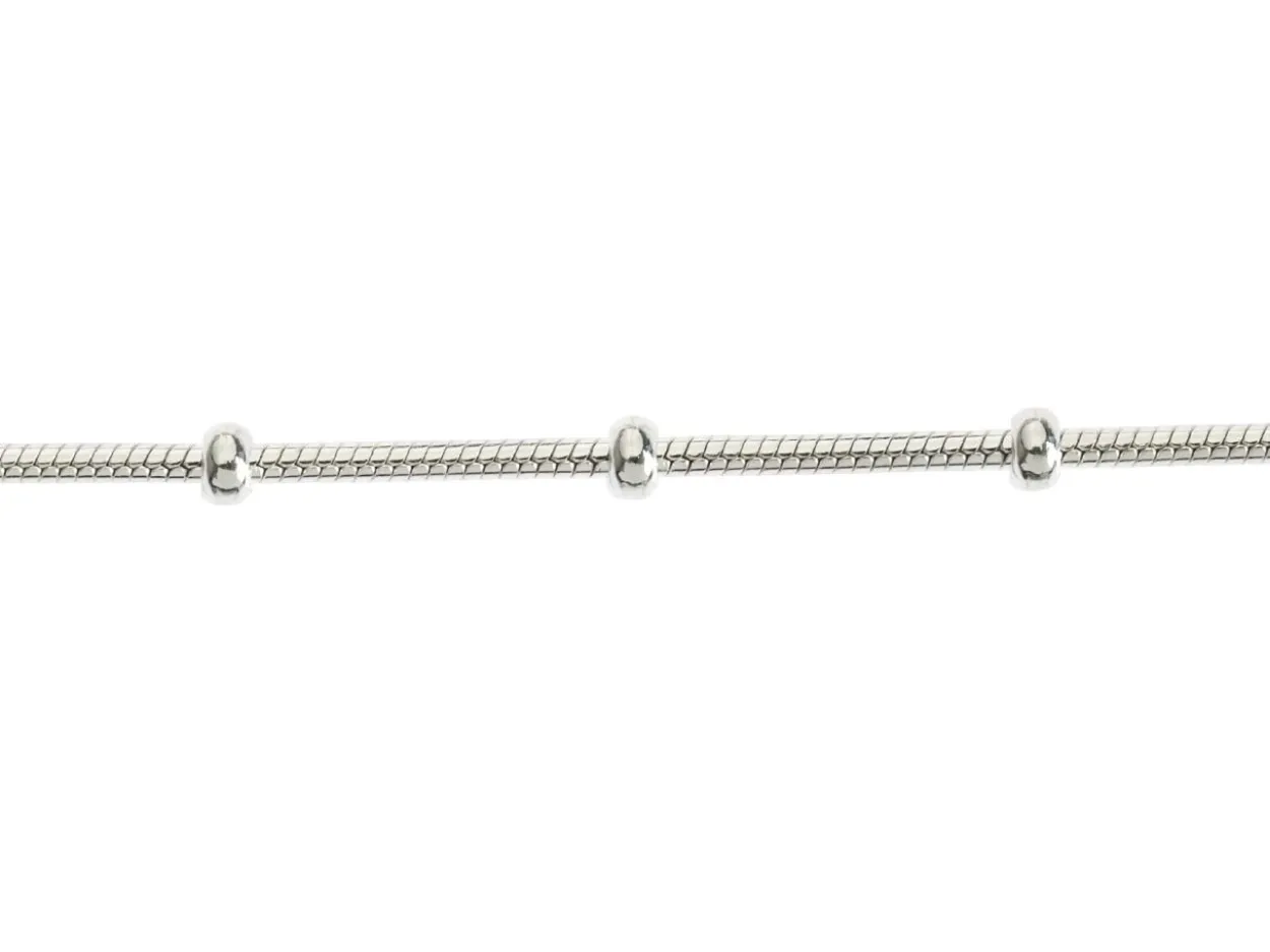 Sterling Silver 2.7mm Round Snake Chain With Bead Station 18"/45cm Hallmarked