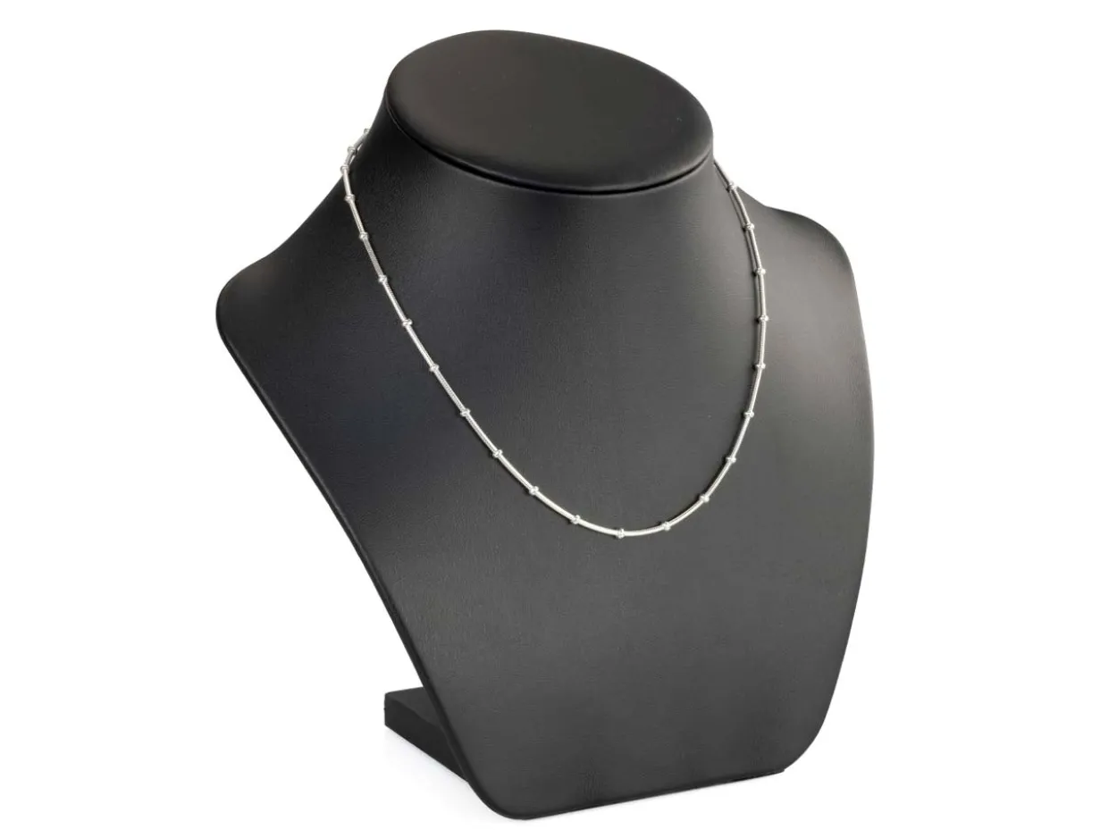 Sterling Silver 2.7mm Round Snake Chain With Bead Station 18"/45cm Hallmarked