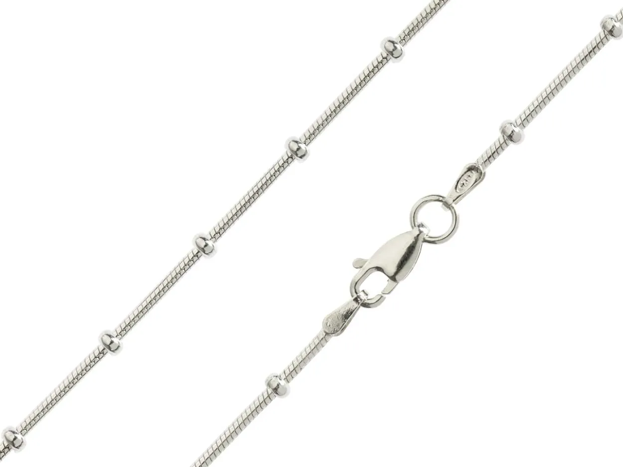 Sterling Silver 2.7mm Round Snake Bracelet With Bead Station 7.5"/19cm Unhallmarked