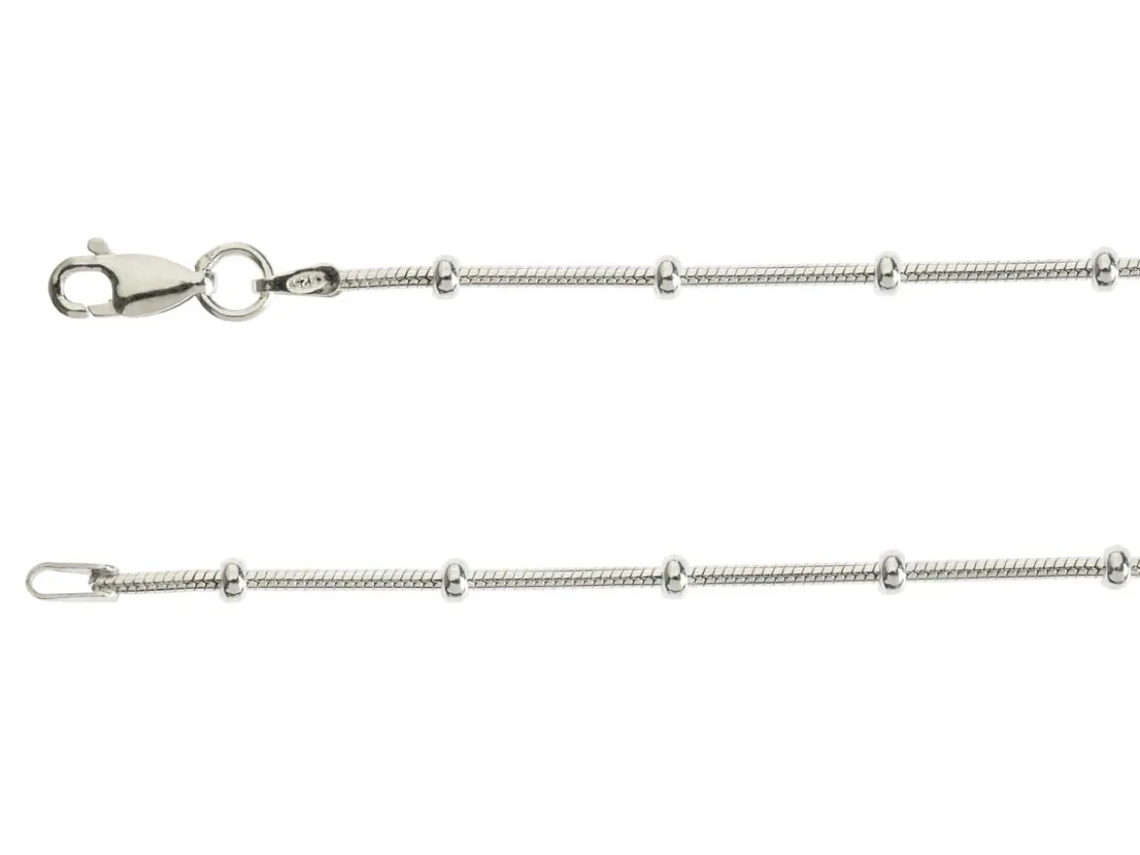 Sterling Silver 2.7mm Round Snake Bracelet With Bead Station 7.5"/19cm Unhallmarked