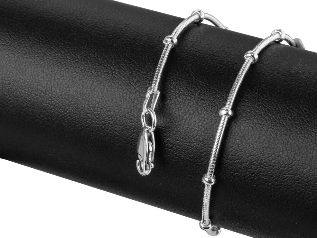 Sterling Silver 2.7mm Round Snake Bracelet With Bead Station 7.5"/19cm Unhallmarked