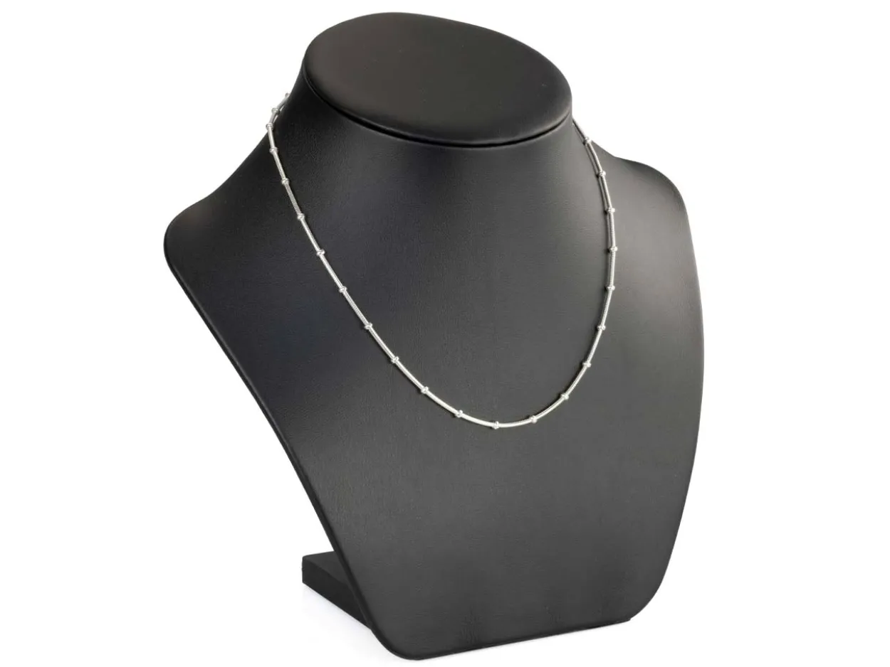 Sterling Silver 2.7mm Round Snake Chain With Bead Station 16"/40cm Unhallmarked