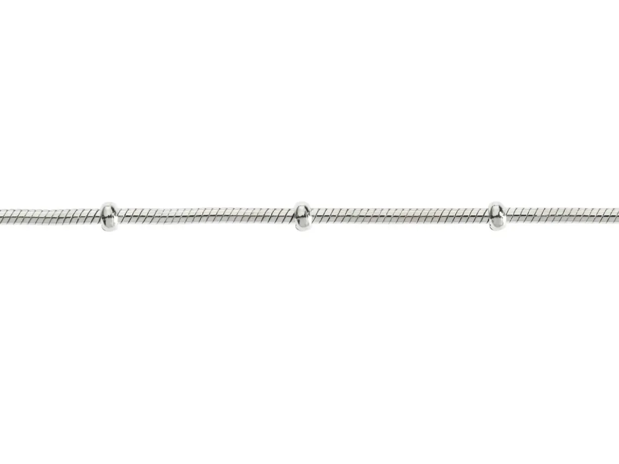 Sterling Silver 1.9mm Round Snake Chain With Bead Station 18"/45cm Unhallmarked