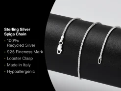 Sterling Silver 1.5mm Round Spiga Chain 16"/40cm Unhallmarked 100% Recycled Silver