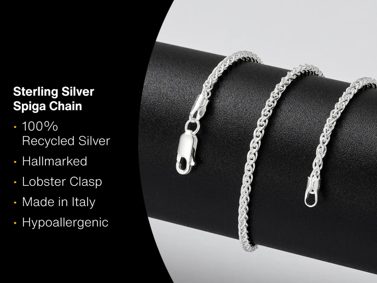 Sterling Silver 2.5mm Round Spiga Chain 20"/50cm Hallmarked, 100% Recycled Silver