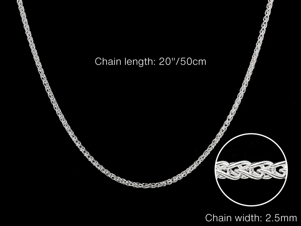 Sterling Silver 2.5mm Round Spiga Chain 20"/50cm Hallmarked, 100% Recycled Silver