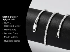 Sterling Silver 2.5mm Round Spiga Chain 18"/45cm Hallmarked, 100% Recycled Silver