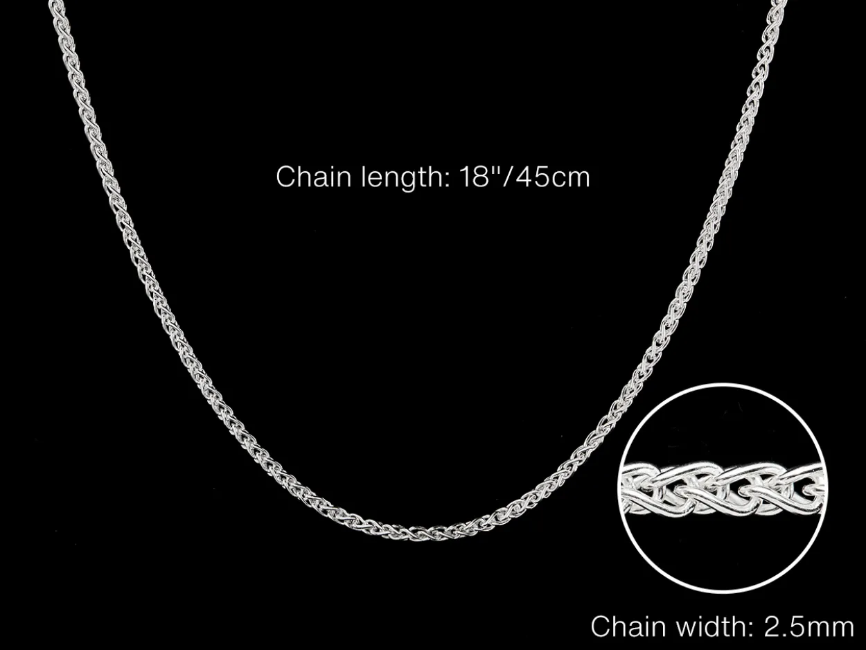 Sterling Silver 2.5mm Round Spiga Chain 18"/45cm Hallmarked, 100% Recycled Silver