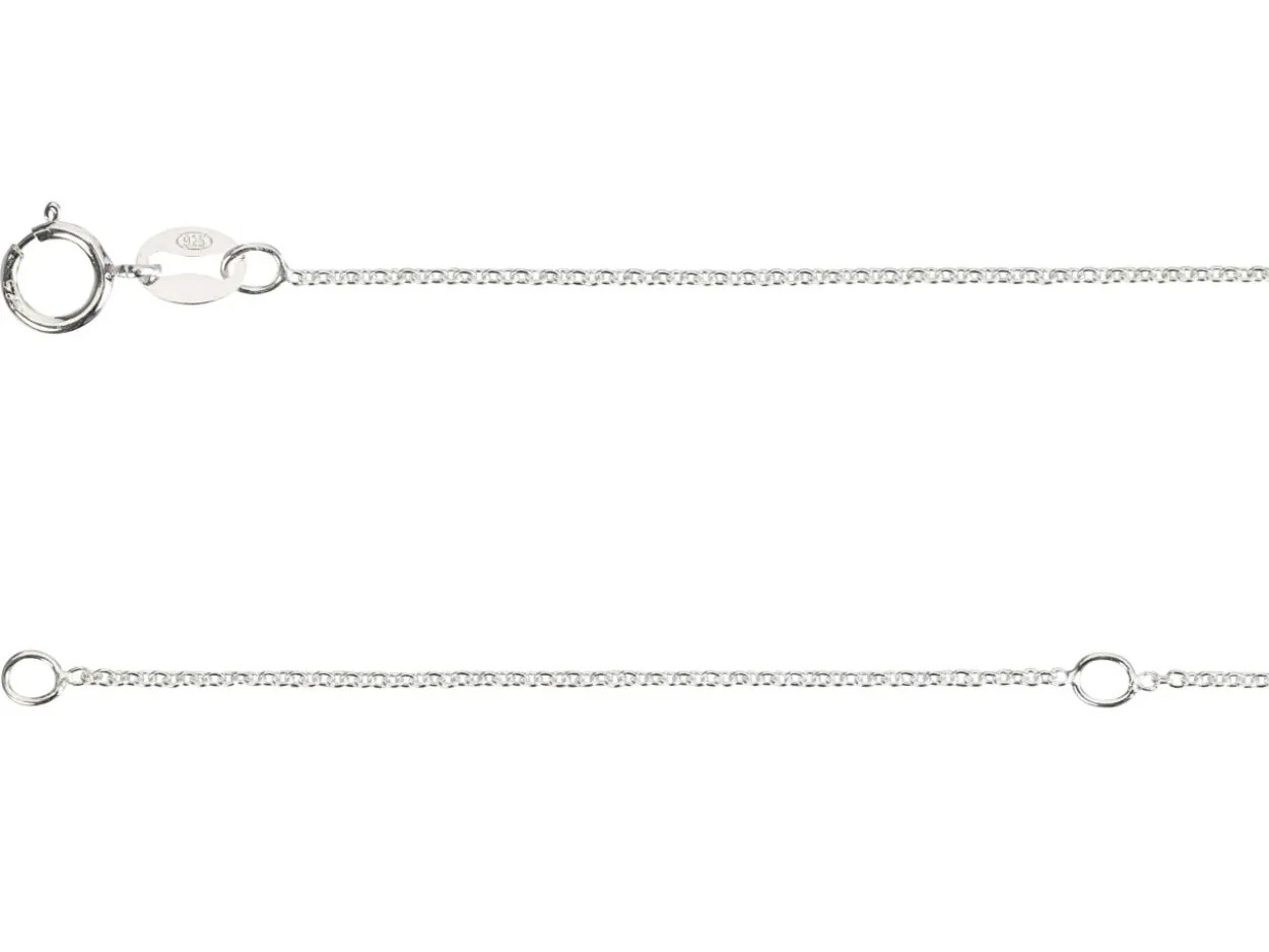 Sterling Silver 1.0mm Round Trace Chain With Extender 16-18"/40-45cm Unhallmarked 100% Recycled Silver