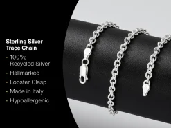 Sterling Silver 3.9mm Round Trace Chain 18"/45cm Hallmarked, 100% Recycled Silver