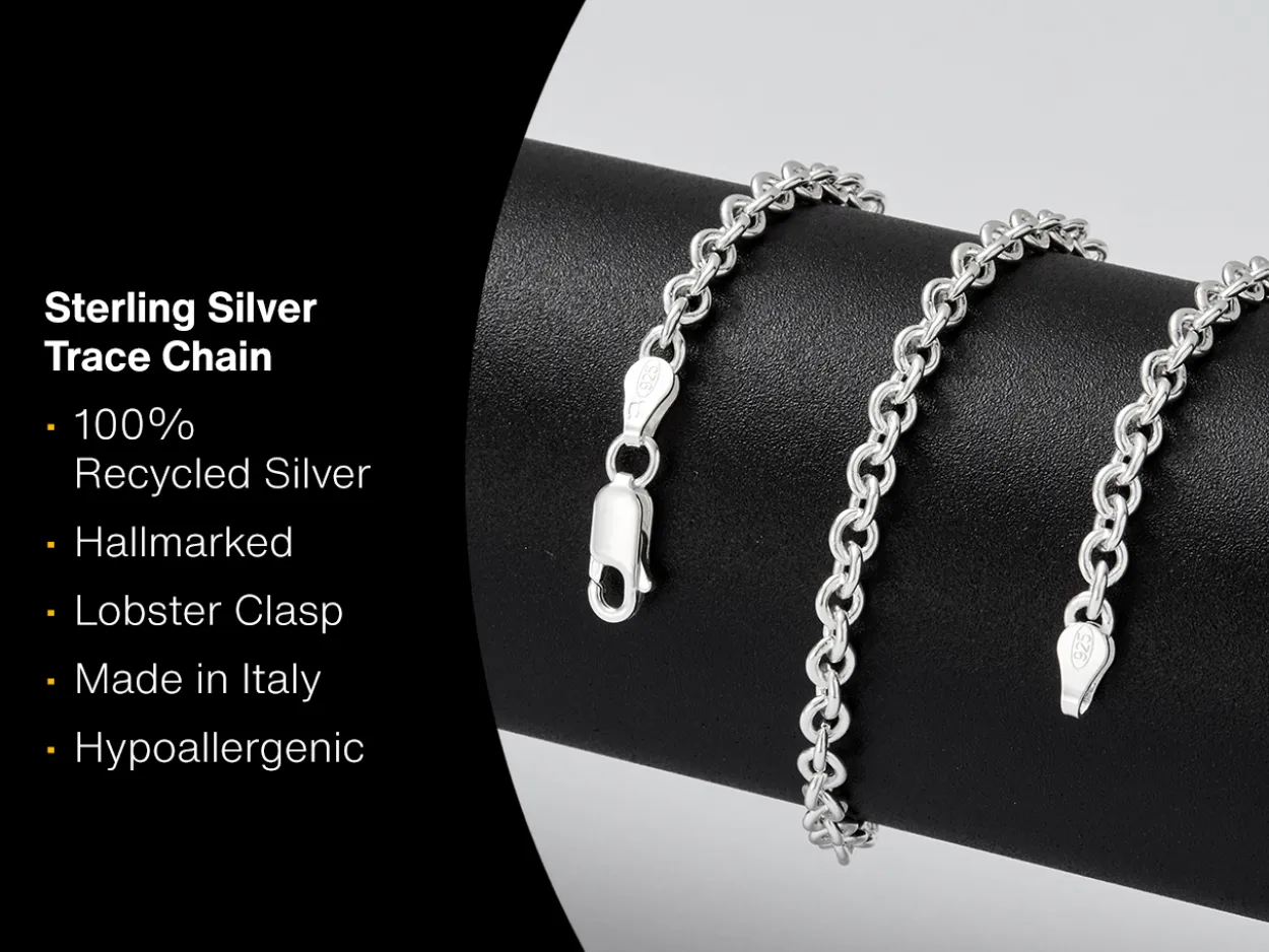 Sterling Silver 3.9mm Round Trace Chain 22"/55cm Hallmarked, 100% Recycled Silver