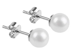 Sterling Silver 6-6.5mm Round White Pearl Stud Earrings