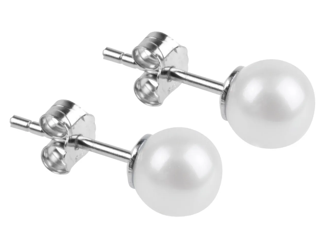 Sterling Silver 6-6.5mm Round White Pearl Stud Earrings