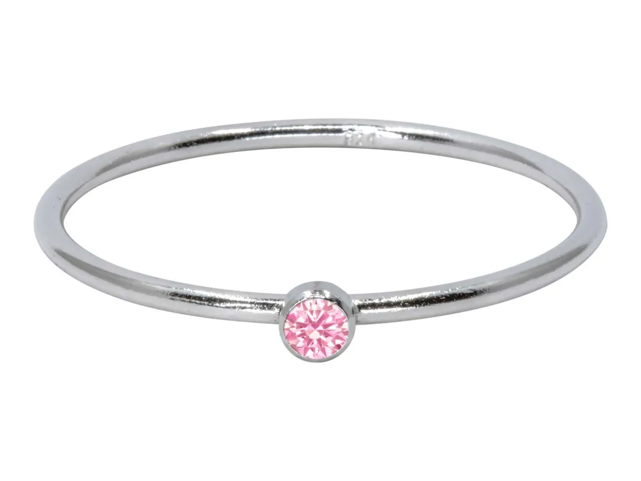 Sterling Silver October Birthstone Stacking Ring 2mm Pink Cubic Zirconia