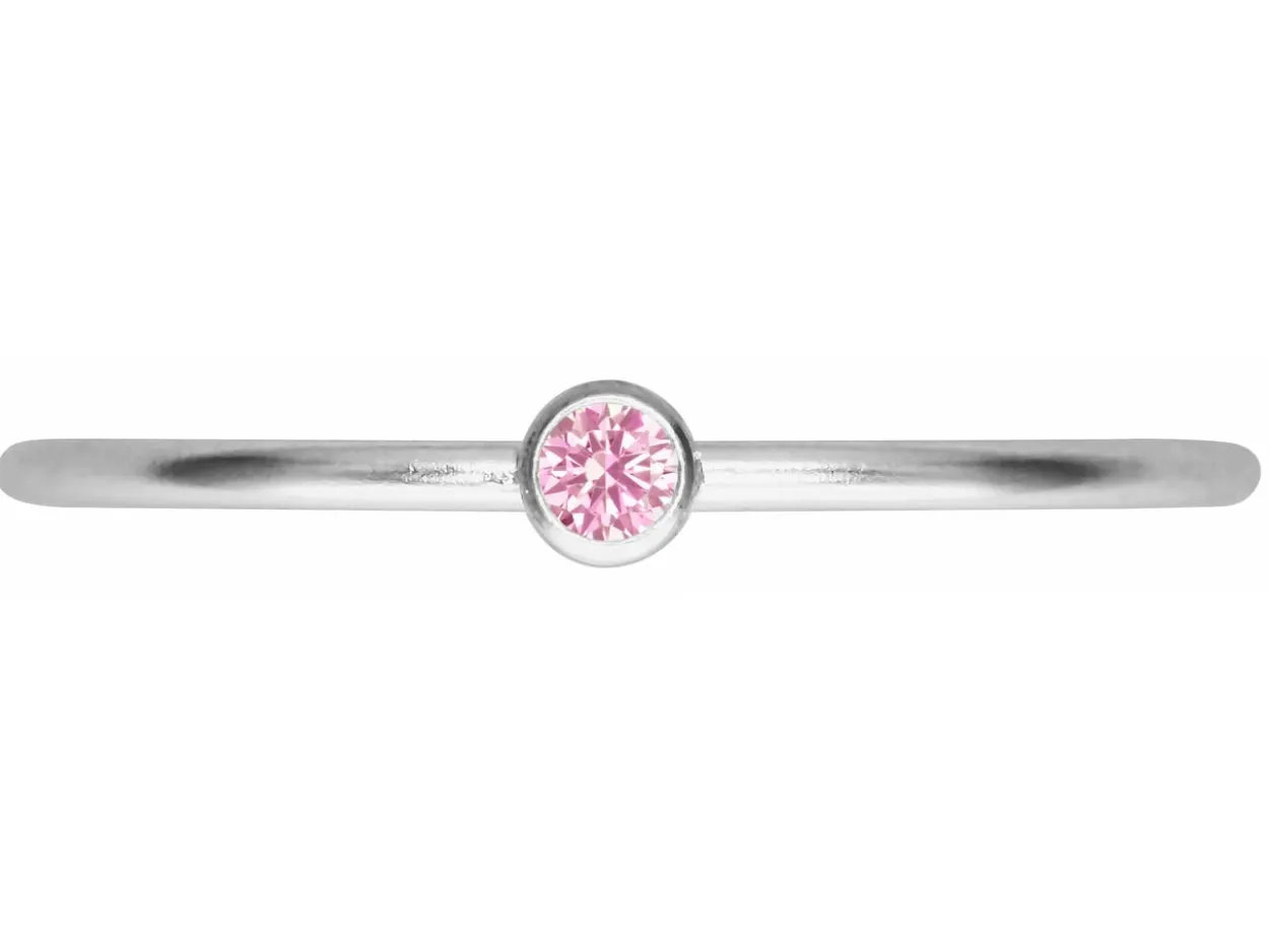 Sterling Silver October Birthstone Stacking Ring 2mm Pink Cubic Zirconia