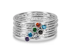 Sterling Silver October Birthstone Stacking Ring 2mm Pink Cubic Zirconia