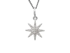 Sterling Silver Octogram Star Design Pendant With Cubic Zirconia