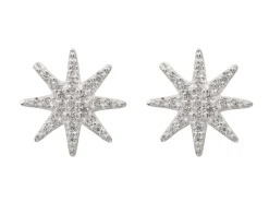 Sterling Silver Octogram Star Design Stud Earrings With Cubic Zirconia