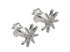 Sterling Silver Octogram Star Design Stud Earrings With Cubic Zirconia