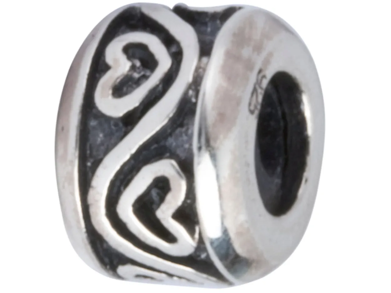 Sterling Silver Oxidised Stopper Bead Heart Pattern