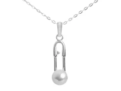Sterling Silver Paperclip Design Necklet With Pearl 18"/45cm